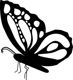 Butterfly Beautiful Side View Shape With Ornamental Design On Wings Svg Line Art, Free Vectors File